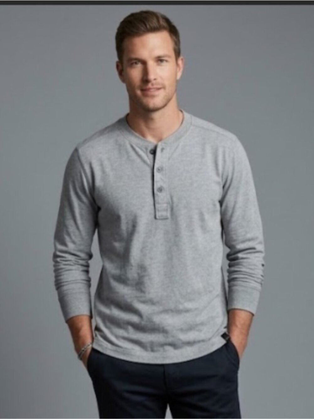 Filson Men's Heather Grey Long Sleeve Henley Shirt – Heavyweight Cotton Knit
